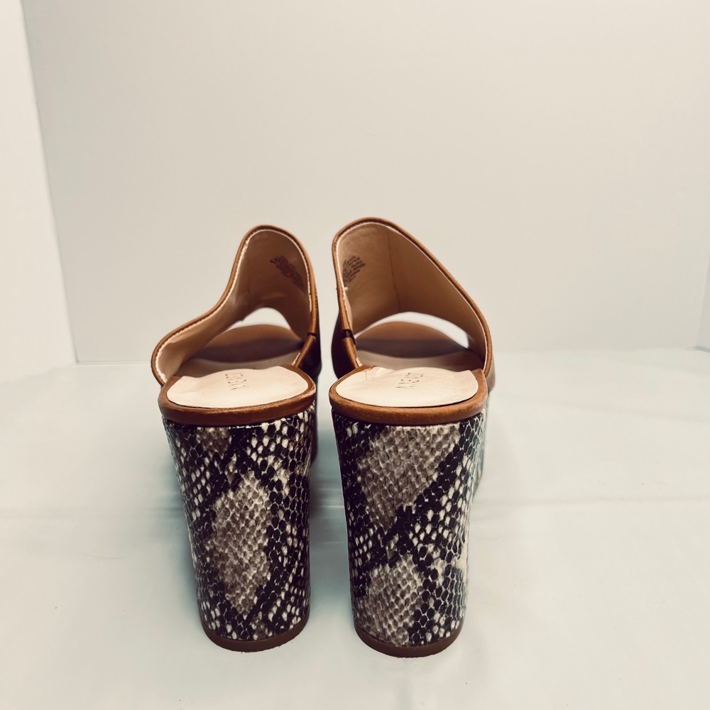 Nine West Platform Slides Snakeskin Heel Leather Sz 8 Boho Wedge Animal‎ Print - Picture 6 of 10